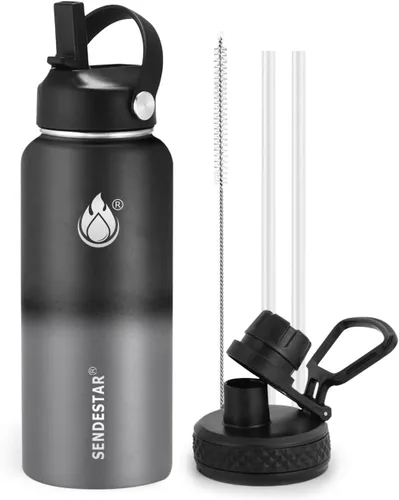 Miniatura 68 de SENDESTAR Botella de agua aislada de 24 onzas, boca ancha, botella de agua de 24 onzas con tapa con popote, tapa de boquilla, acero inoxidable