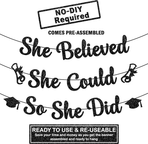 Miniatura 2 de KatchOn, Cartel de She Believed She Could So She Did: purpurina de 10 pies, sin bricolaje Cartel de felicitación para decoración de fiesta