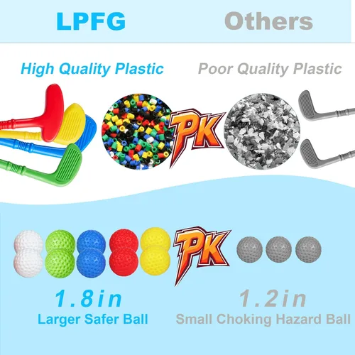 Miniatura 5 de Juego de golf para niños y niñas de 1, 2, 3, 4, 5 años, con 4 palos de golf de plástico, 10 pelotas, para interiores y exteriores, juego de palos
