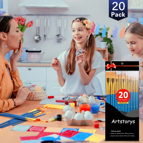 Miniatura 7 de Juego de pinceles para pintura acrílica, 20 piezas de pinceles de pintura acrílica para acuarela al óleo, pinceles de artista para cuerpo, cara, Azul