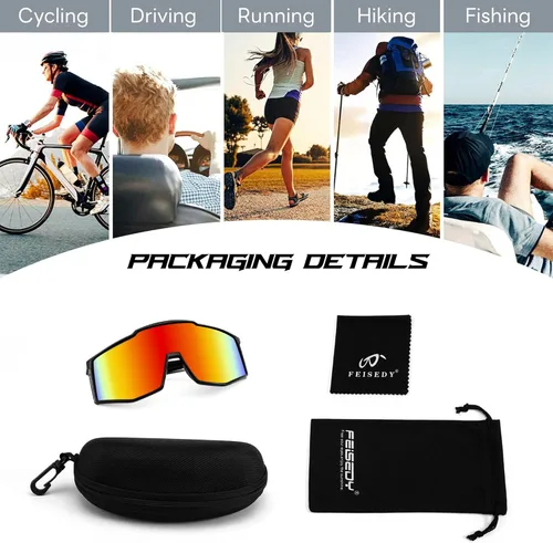 Miniatura 8 de FEISEDY Gafas de sol deportivas para jóvenes, adolescentes y adultos, gafas de sol para ciclismo, béisbol y tenis, gafas de sol para hombres y rojo