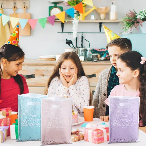 Miniatura 5 de Paquete de 30 bonitas bolsas de regalo para fiesta, 10 unidades, color verde azulado, 10 unidades, rosa, 10 bolsas de dulces de mampostería moradas