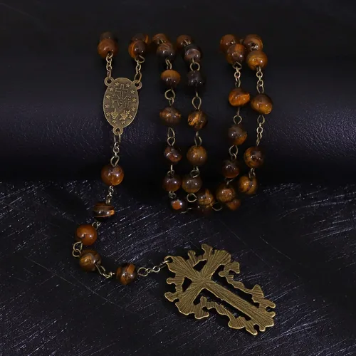 Miniatura 50 de KOMI Rosario de cuentas católicas para mujer, collar de cuentas de rosario con cruz de crucifijo, perlas de cristal, rosario, rosarios, católicos
