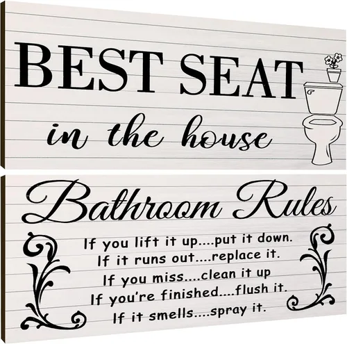 Miniatura 8 de Jetec 2 Piezas Decoración de Pared de Baño, Reglas del Baño, Arte de Pared con Flores, Letreros de Baño Divertidos, Decoración Rústica de Baño