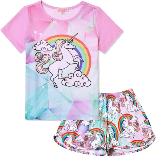 Miniatura 14 de QPANCY Pijamas de verano para niñas, conjuntos de pijamas de manga corta para dormir de verano