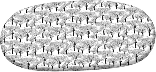 Miniatura 3 de Mantel ovalado ajustable de poliéster elástico para invierno, diseño de bosque abstracto monocromático, hojas y bosques, se adapta a mesas ovaladas