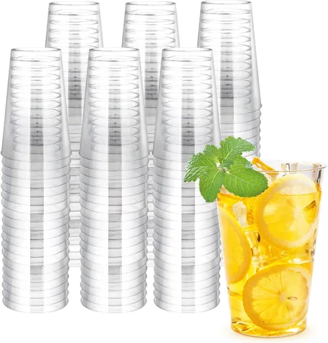 Miniatura 11 de Byvivace Vasos de plástico transparente de 12 onzas con borde dorado, resistentes y aptos para alimentos, desechables, copas de vino, copas de boda