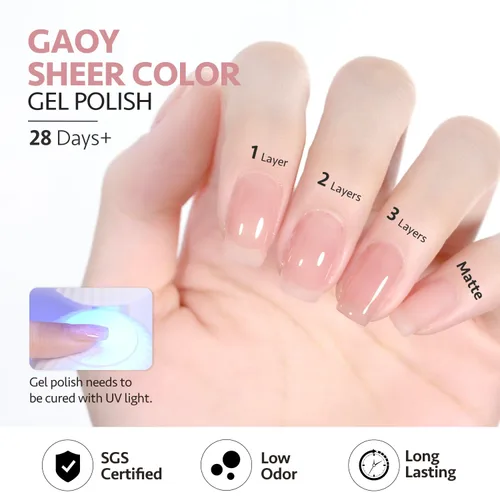 Miniatura 6 de GAOY Esmalte de uñas de gel rosa nude, 16ml, esmalte de uñas de gel rosa pálido translúcido, para quitar con remojo, con luz UV para arte de uñas