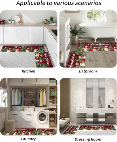 Miniatura 6 de Tapete de baño de muñeco de nieve a cuadros rojos para bañera, antideslizante, de secado rápido y absorbente, tierra de diatomeas para fregadero