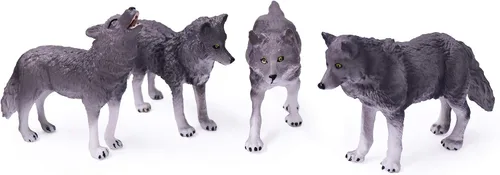 Miniatura 6 de UANDME Juego de 4 figuras de juguete de lobo, figuras de animales de lobo, decoración de pastel familiar, regalo para niños (gris)