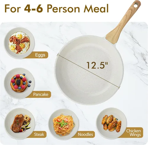 Miniatura 5 de SENSARTE Sartén antiadherente de cerámica, sartén para tortillas de 12.5 pulgadas, sartén de chef no tóxica y saludable, sartén para huevos Blanco