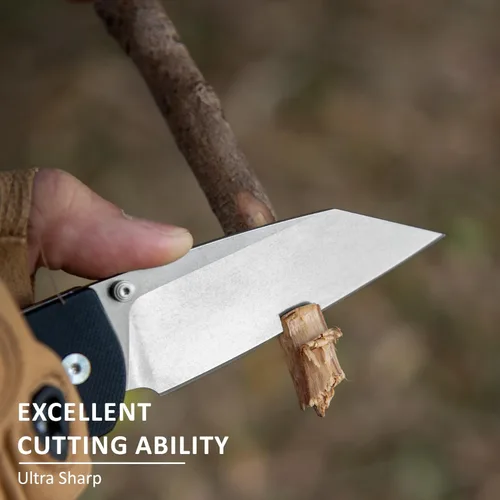 Miniatura 7 de Cuchillo plegable de bolsillo, hoja D2 de 3.39 pulgadas, acabado lavado a la piedra, cuchillo EDC para hombres y mujeres con mango G10, campamento