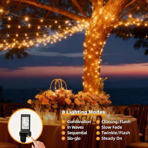 Miniatura 2 de AHAWILL Luces de Navidad blancas cálidas para exteriores, tira de 250 luces LED de 83 pies con 8 modos, luces de árbol de Navidad para interiores