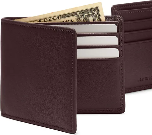 Miniatura 7 de Leatherology Cartera doble delgada marrón para hombre, RFID disponible
