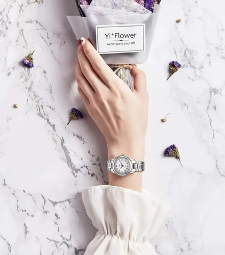 Miniatura 6 de BUREI Reloj de pulsera analógico de cuarzo para mujer con esfera plateada (negro) correa de reloj de acero inoxidable para mujer
