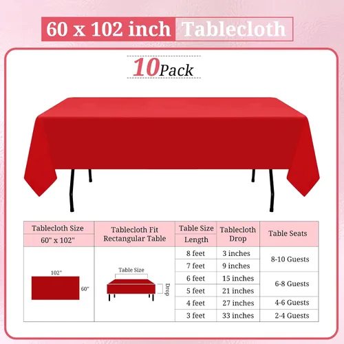 Miniatura 54 de Paquete de 10 manteles de poliéster de 60 x 102 pulgadas, manteles de poliéster beige para mesas rectangulares de 6 pies, resistentes a las manchas
