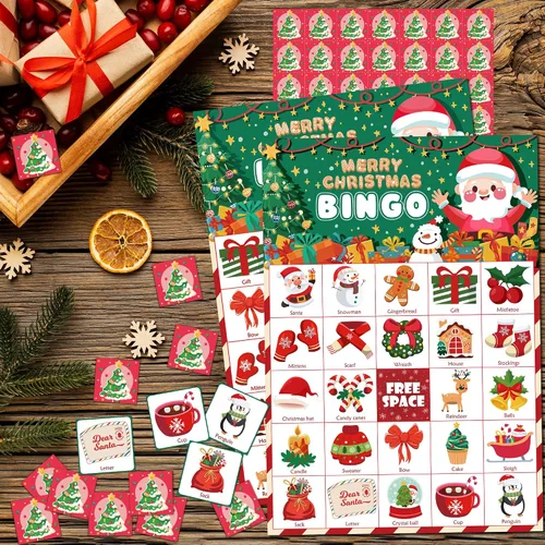 Miniatura 7 de OHOME Juegos de Navidad Bingo de Navidad para niños – 24 jugadores, manualidades de Navidad, actividades, regalos de fiesta para familias, regalos