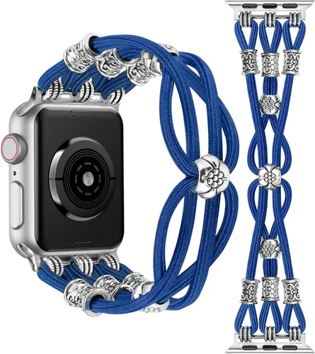 Miniatura 19 de TOYOUTHS Correa bohemia compatible con Apple Watch Band de 1.65, 1.57, 1.57 y 1.49 pulgadas, con cuentas, trenzada, elástica, occidental, elegante