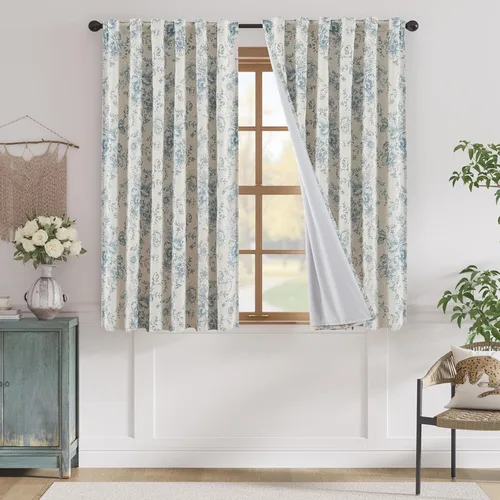 Miniatura 51 de Jinchan Cortinas de Mezcla de Lino con Estampado Floral para Sala de Estar, 84 Pulgadas de Largo, Cortinas con Bolsillo para Varilla y Tab Trasera