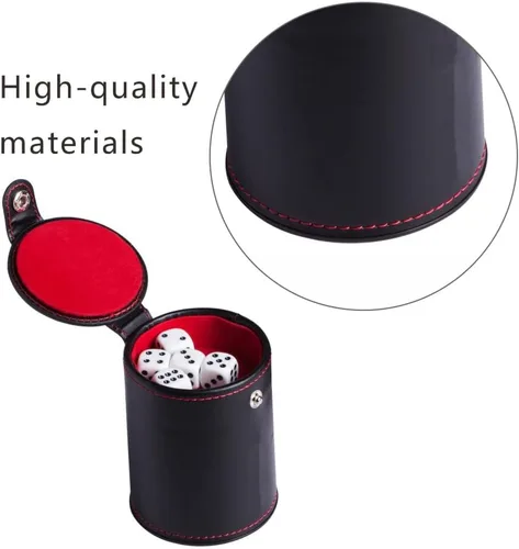 Miniatura 3 de Taza de dados de piel sintética, herramienta de almacenamiento de dados con forro de fieltro de moda, agitador de dados silencioso para disfrutar