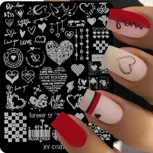 Miniatura 12 de Juego de 6 plantillas de estampado de uñas con líneas francesas, flores, hojas, diseño de corazón sonriente, kits de estampación, herramientas