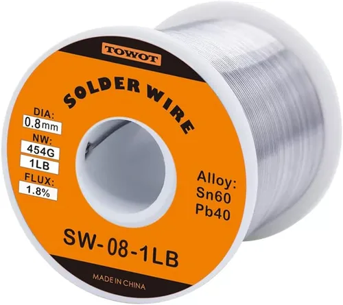 Miniatura 2 de TOWOT Alambre de soldadura con núcleo de colofonia de estaño y plomo para soldadura eléctrica, contenido 1.8% de flujo de soldadura Sn60-Pb40