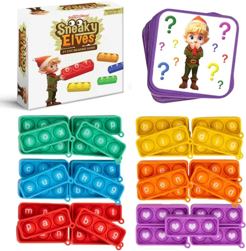 THE FIDGET GAME Elfos Furtivos, Juego de Palabras de Vista CVC, Juguete Sensorial Pop para Aprender y Deletrear, Actividades Educativas en el Aula