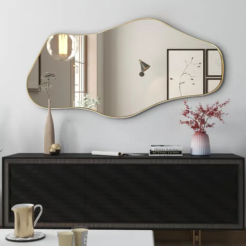 Miniatura 6 de Espejo de pared irregular, 47 x 25 pulgadas, grandes espejos asimétricos con marco de metal dorado, espejo en forma de nube, espejos abstractos