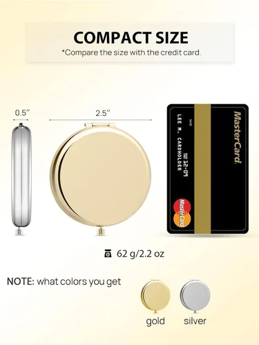 Miniatura 2 de Espejo compacto a granel, juego de 2 espejos de maquillaje de doble cara con aumento 1X/2X para monedero (redondo, dorado y plateado)