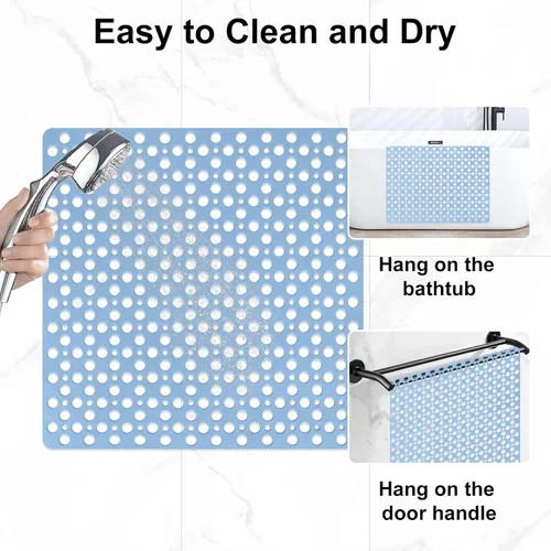Miniatura 7 de Tapete de ducha antideslizante con ventosas, 27 x 27 pulgadas, tapete de ducha antideslizante de TPE de drenaje rápido para ducha interior, tapete