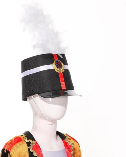 Miniatura 3 de Kids Drum Band Hat with Feather Toy Soldier Hat Drum Major Hat Costume Ceremonial Hat Majorette Hat