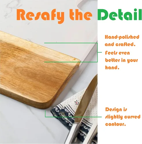 Miniatura 6 de Resafy Tabla de cortar de madera de acacia, tabla de cortar con bloque de carnicero, para tallar queso, para servir, adecuada para cocina