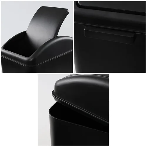 Miniatura 2 de Asking - Bote de basura pequeño de 4.5 galones con tapa abatible, paquete de 3, color negro Cubo de basura de plástico con tapa giratoria, mango