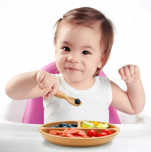 Miniatura 3 de PandaEar Paquete de 3 Platos para Niños Pequeños con 3 Cucharas, Plato de Succión Dividido 100% Silicona para Bebés, Sin BPA, Apto para Lavavajillas