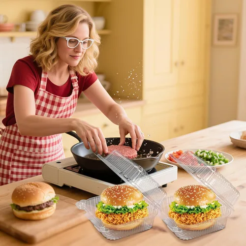 Miniatura 7 de NPLUX 25 Pack de Envases Desechables con Bisagras de Plástico Transparente y Engrosado para Llevar Alimentos, Recipientes para Tartas con Tapa, 5.8