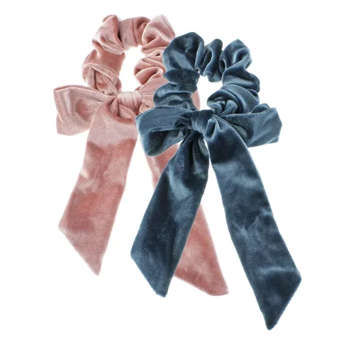 Miniatura 9 de My Lello 2pcs Velvet Long Tail Bow Hair Scrunchies Variedad Negro/Rojo