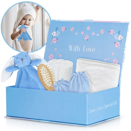 Juego de toallas para bebé con capucha para recién nacido, toallas de baño suaves y suaves con capucha con toallitas, manoplas, cepillo y manta de