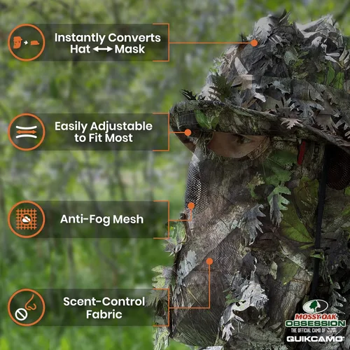 Miniatura 9 de QuikCamo Realtree & Mossy Oak 3D Leafy Camo - Sombrero de cubo para hombres, ciervos, patos y pavos (totalmente ajustable OSFM)