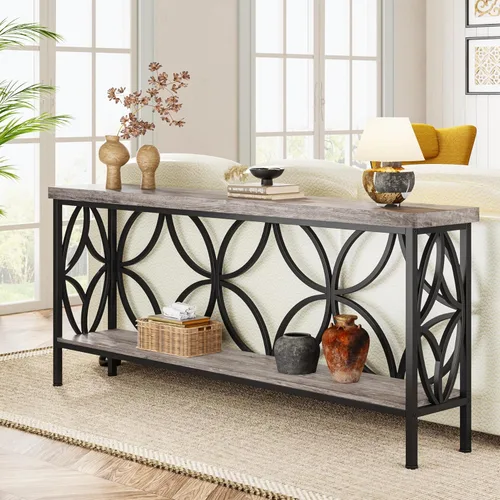 Miniatura 9 de Tribesigns - Mesa de sofá estrecha de 70.9 pulgadas, mesa de sofá larga industrial detrás del sofá, mesa consola de entrada con almacenamiento