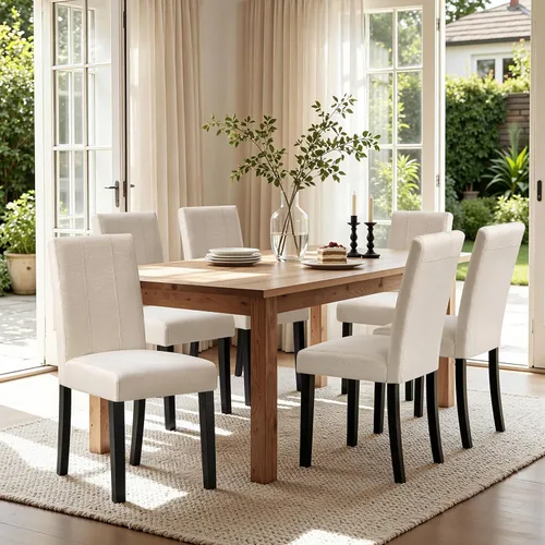 Miniatura 36 de CHUN YI Juego de 4 sillas de comedor tapizadas de piel sintética con ribete de cabeza de clavo y patas de madera, sillas laterales Parsons modernas