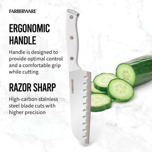 Miniatura 6 de Farberware Edgekeeper Cuchillo Santoku con triple remache con cubierta de hoja autoafilable, cuchillo de cocina de acero inoxidable de alto carbono