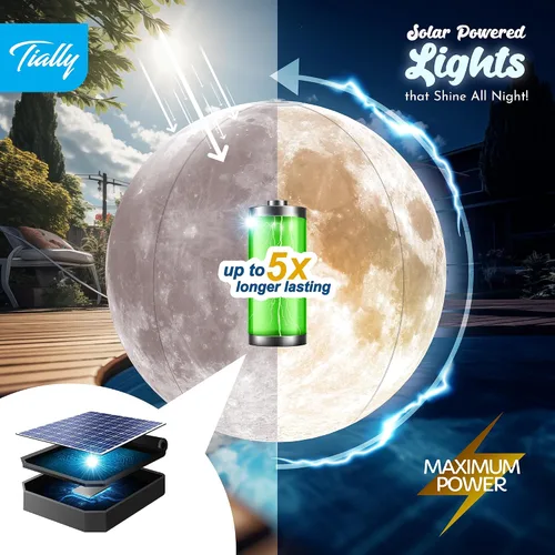 Miniatura 3 de TIALLY Luces Flotantes de Piscina Luna Llena - Luces de Piscina de 14" que Flotan con Energía Solar, Bolas de Luz LED Inflables Impermeables