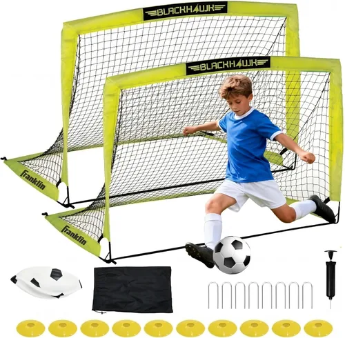 Miniatura 8 de Paquete de 2 porterías de fútbol de 6 x 4 pies, juego de porterías de fútbol para niños, red de fútbol portátil desplegable con pelota de fútbol