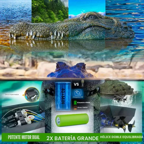 Miniatura 3 de Akargol Barcos RC de cabeza de cocodrilo con control remoto de 2.4 GHz para adultos y niños - Señuelo de resina grande y cabeza de cocodrilo