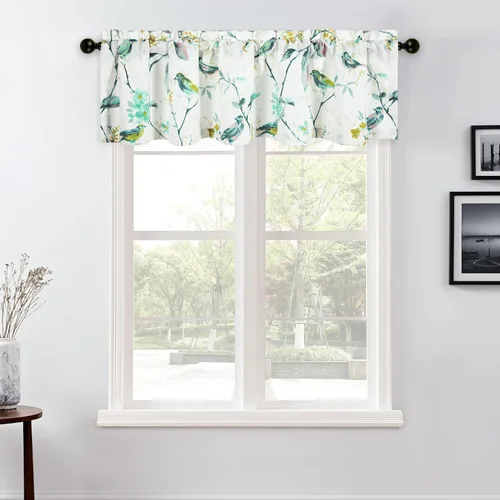 Miniatura 46 de VOGOL Cenefa de pájaro y bayas, decoración clásica de ventana de campo americano con estampado botánico, cortina de bolsillo para barra fácil