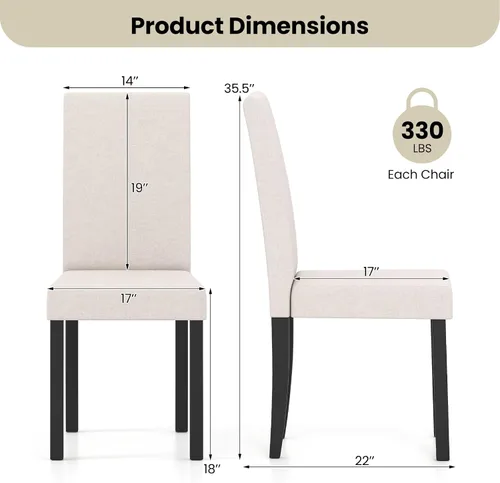 Miniatura 2 de Giantex Juego de 2 sillas de comedor tapizadas, sillas de cocina de tela moderna de mediados de siglo con patas de madera de goma, asiento acolchado