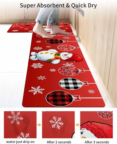 Miniatura 4 de Tapete de baño de muñeco de nieve rojo para bañera, antideslizante, de secado rápido y absorbente, de tierra de diatomeas, para fregadero de cocina