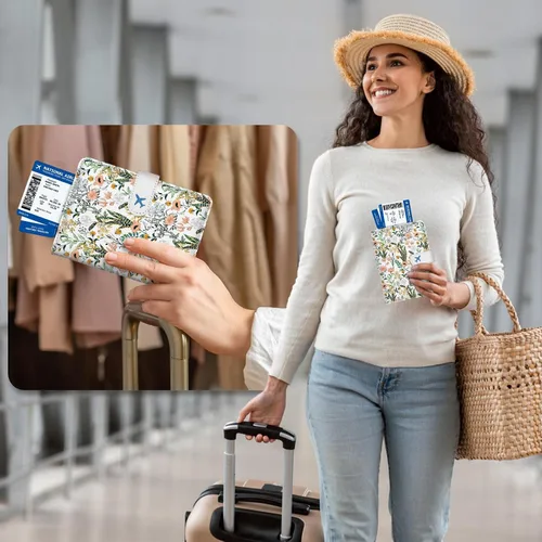 Miniatura 6 de Soporte para pasaporte para viaje, funda de cuero con bloqueo RFID, combo con ranura para tarjeta de crédito y ranura para tarjeta de embarque