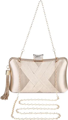 Miniatura 8 de Pinprin Women's Evening Clutch Bags Silk Satin Party Handbags Bridal Wedding Purses with Detachable Metal Chain