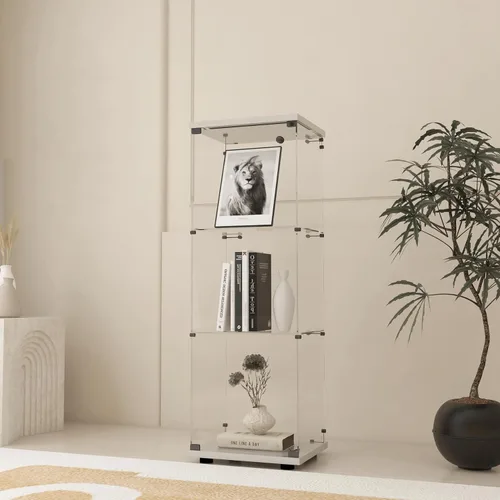 Miniatura 11 de Vitrina de cristal con luces y cerradura, vitrina Curio de 4 niveles con puerta de cristal, escaparate de pie para sala de estar, dormitorio, Blanco